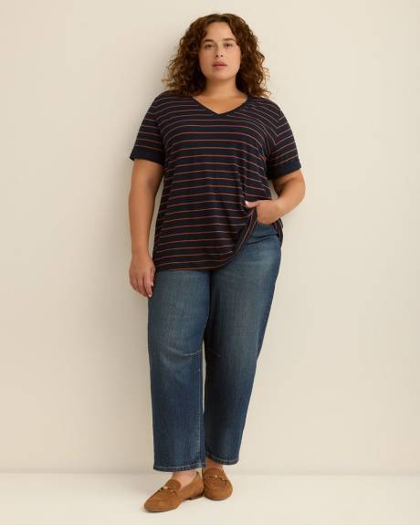 Responsible, Striped Boyfriend-Fit V-Neck Tee