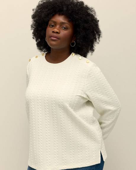 Crewneck Sweatshirt with Buttons at Shoulders