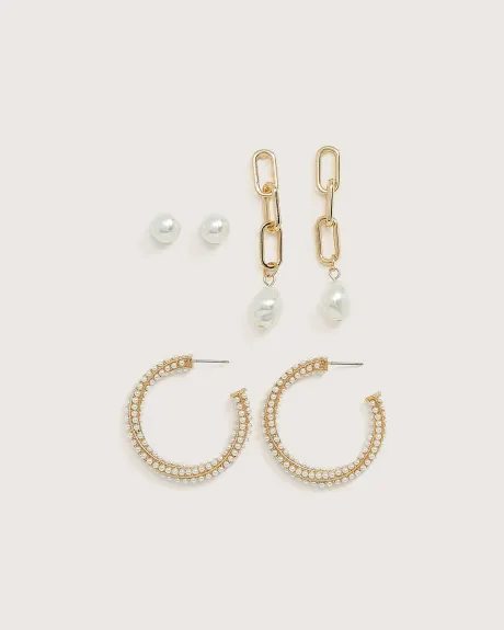 Assorted Golden Pearl Earrings, Set of 3 - Addition Elle