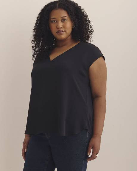 Mixed-Media V-Neck Blouse with Underpinning
