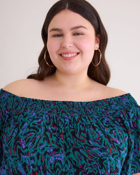 Off-Shoulder Blouse with Smocked Neckline