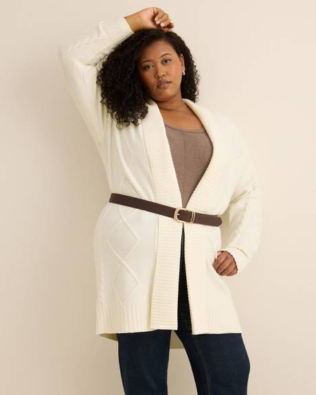 Veste cardigan tunique à mailles torsadées