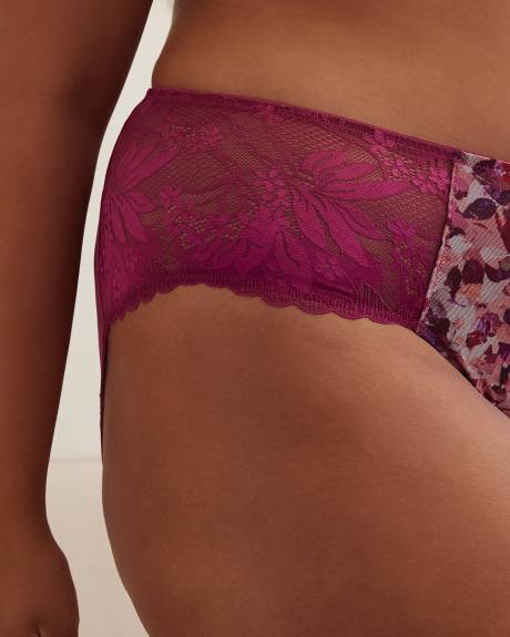 High-Cut Printed Mesh Brief with Lace - Déesse Collection