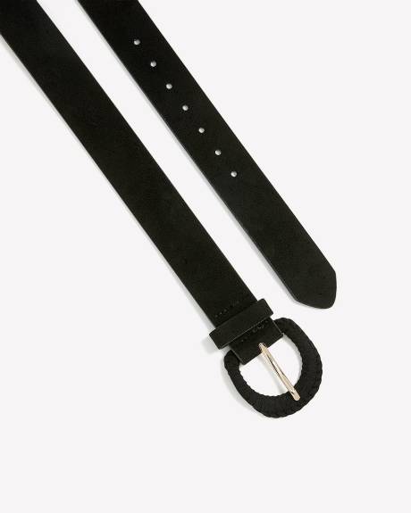 Black Faux Suede Belt with Braided Buckle