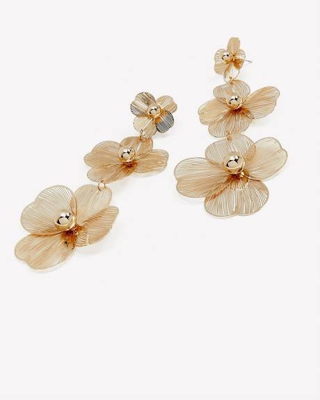 Boucles d'oreilles dorées avec trois fleurs en maille