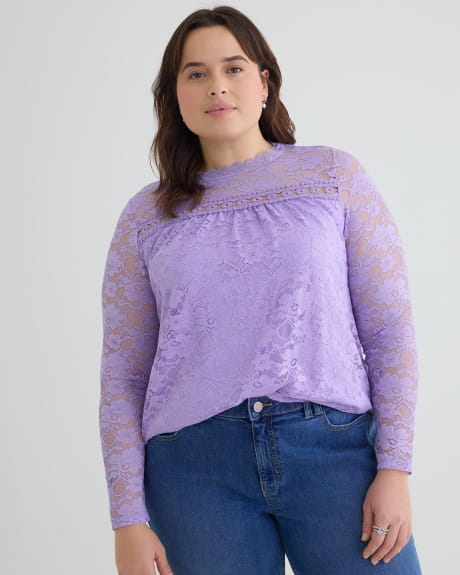 Long-Sleeve Crew-Neck Lace Top