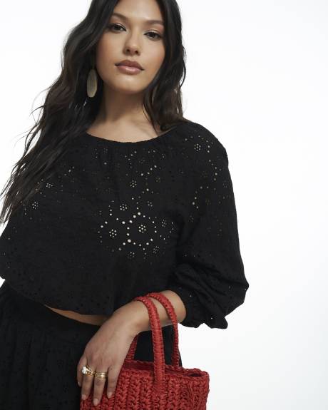 Black Eyelet Blouse with Slit Back - Addition Elle