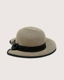 Two-Tone Straw Hat with Grosgrain Bow
