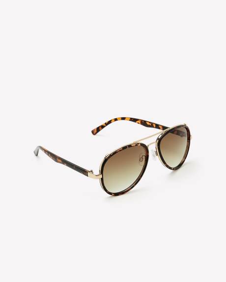 Tortoise Metal Aviator Sunglasses