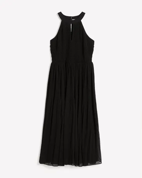 Robe longue noire texturée à col licou - Addition Elle