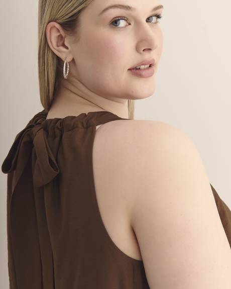 Sleeveless Swing Blouse with Back Bow Tie