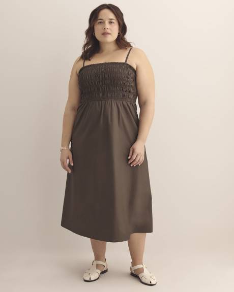 Poplin Smocked Midi Dress with Removable Straps
