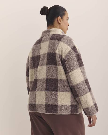 Short Buffalo Plaid Sherpa Jacket with Hood - Active Zone