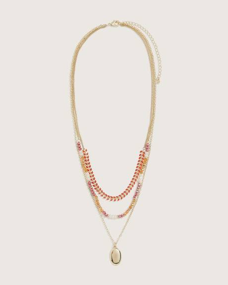 Collier à trois chaînes avec billes et pendentif médaillon