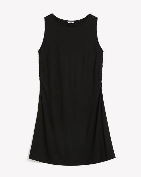 Responsible, Black Boat-Neck Knit Dress with Side Shirring