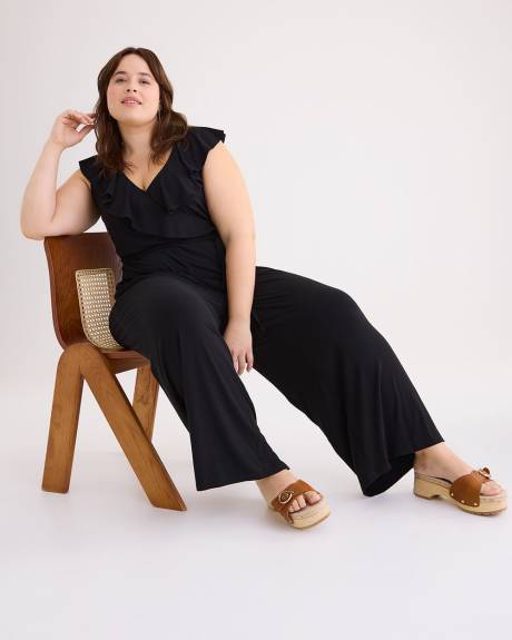 Responsible, Sleeveless Wrap Jumpsuit with Ruffles