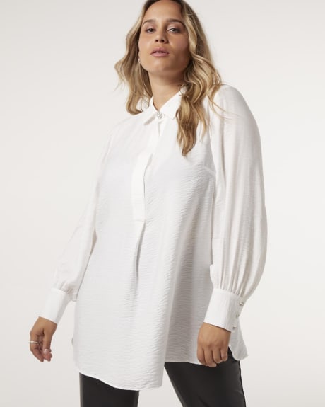 Loose Solid Blouse with Jewel Buttons - Addition Elle