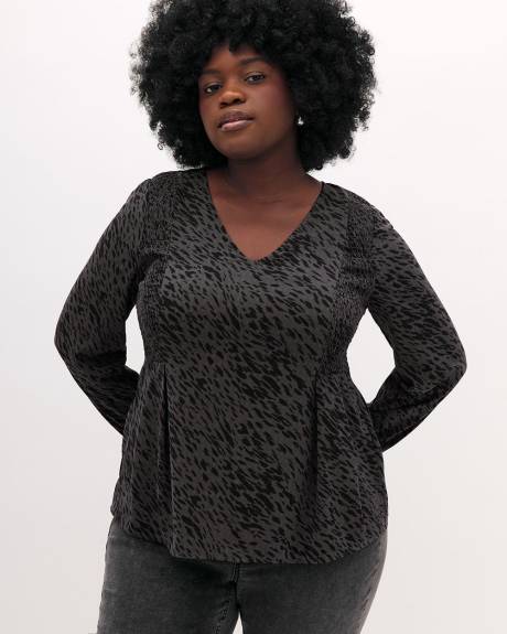Fit and Flare Blouse with Smocking at Side - Addition Elle