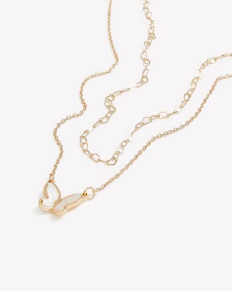 Golden Necklace with Butterfly Pendant, Set of 2