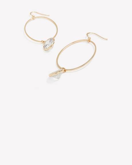 Thin Hoop Earrings with Pendant Stone