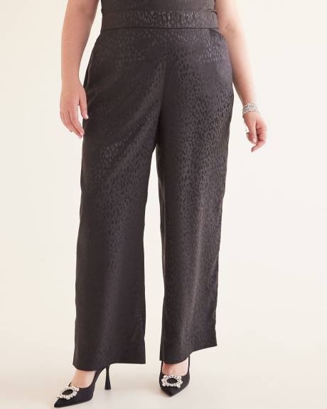 Black Textured Satin Wide-Leg Pant