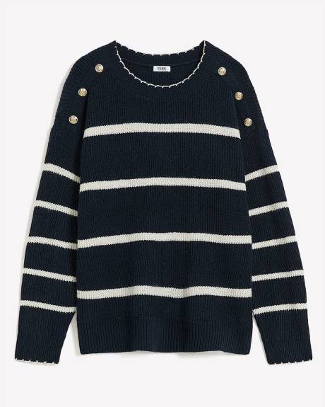 Crewneck Sweater with Buttons at Shoulders
