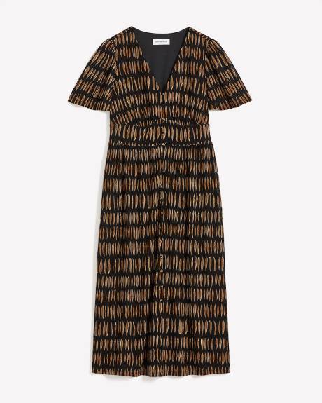 V-Neck Button Down with Flutter Sleeve Dress - Addition Elle