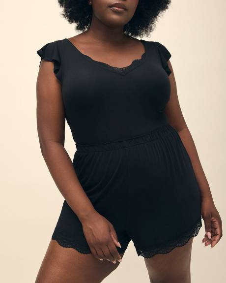 Short boxer noir avec ourlet en dentelle, tissu responsable - Déesse Collection