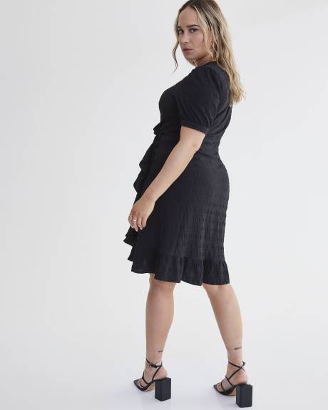 Black Ruffled Edge Wrap Dress - Addition Elle
