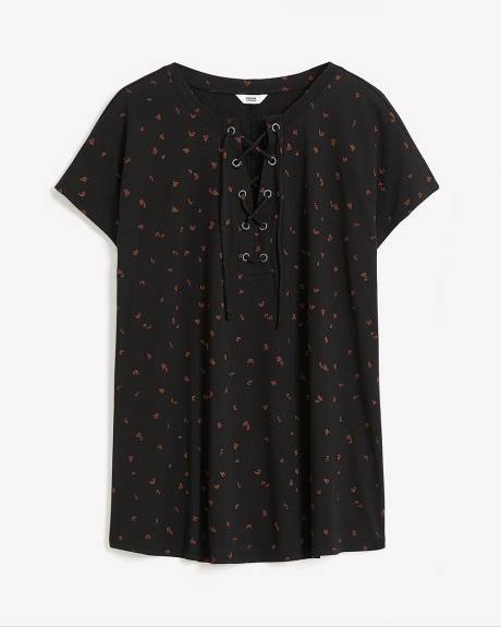 A-line Knit Top with Lace-Up V-Neck