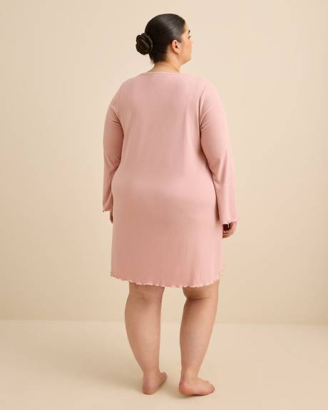 Flowy Ribbed-Knit Long-Sleeve Sleepshirt