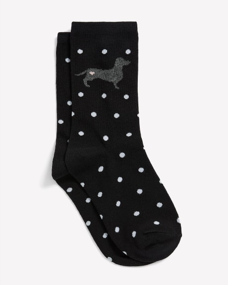 Crew Socks, Dots with Dog Print