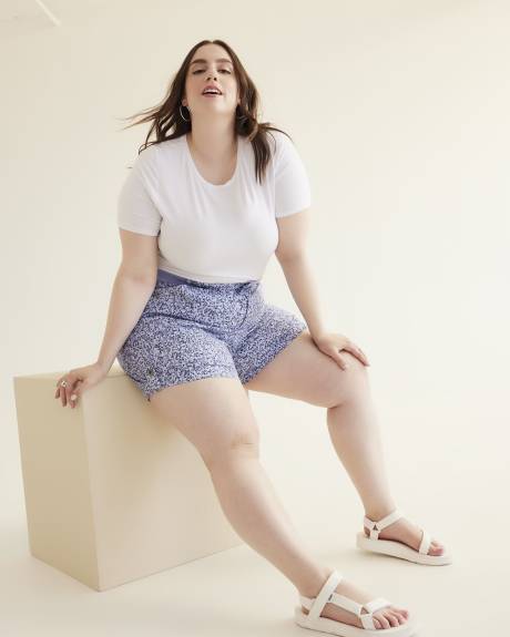 Floral Cotton Short with Ribbed Waistband