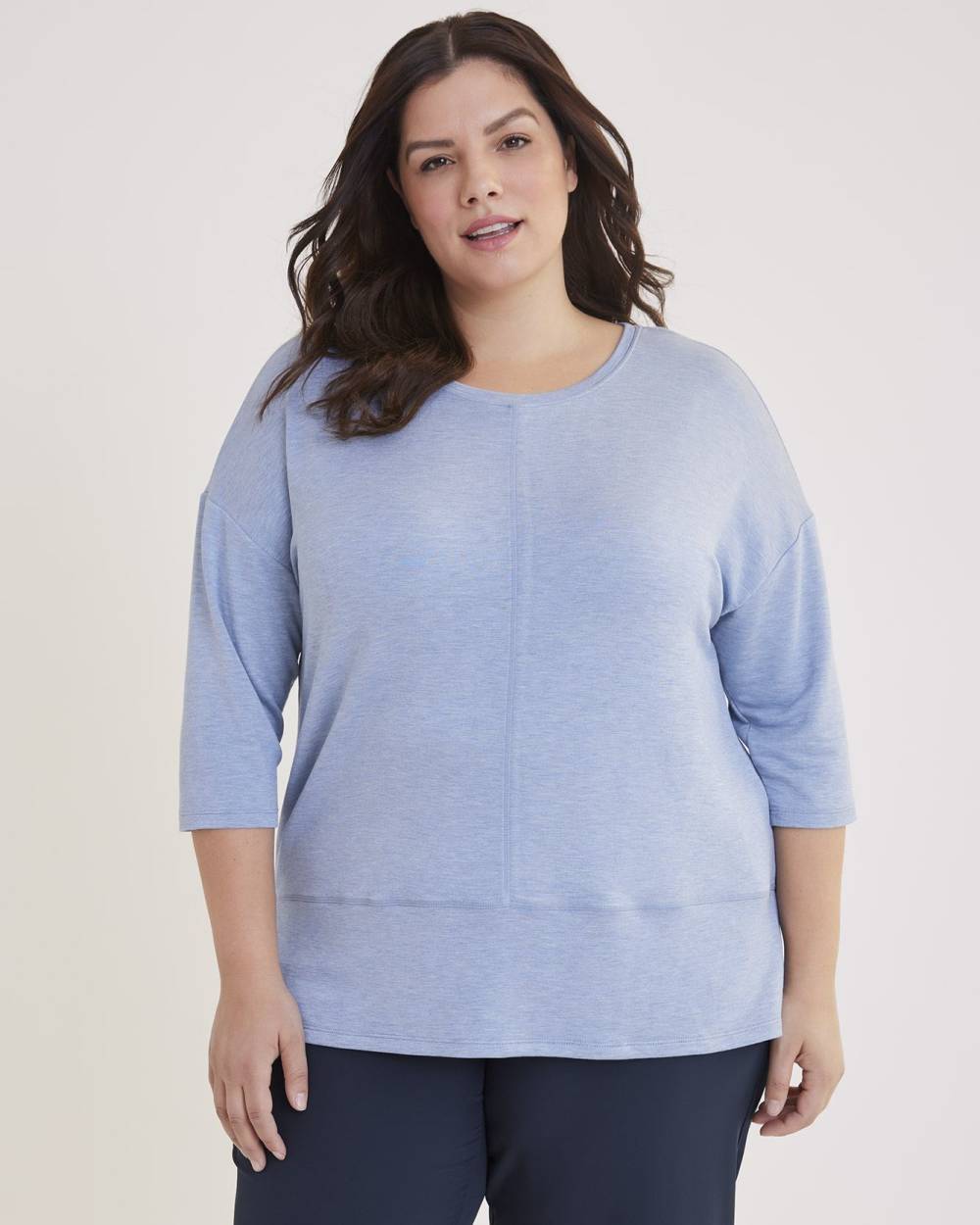 Heather 3/4-Sleeve Sweatshirt with Wide Crewneck - Active Zone