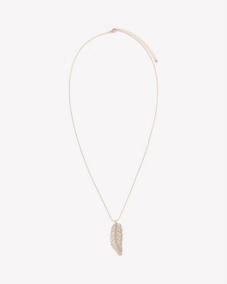 Long Rose Gold Necklace with Leaf Pendant