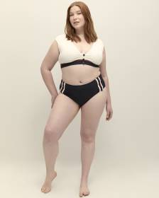 Black High-Waisted Swim Brief with Side Button Detail - Bleu by Rod Beattie