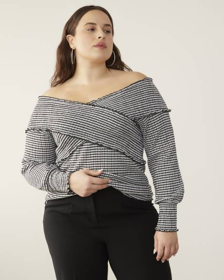 Criss-Cross Smocking Neckline Knit Top
