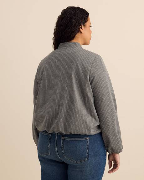 Grey Pinstripe Balloon-Hem Bomber Jacket