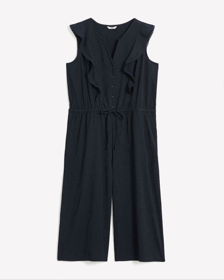 Knit Cropped Leg Jumpsuit with Flutter Sleeves