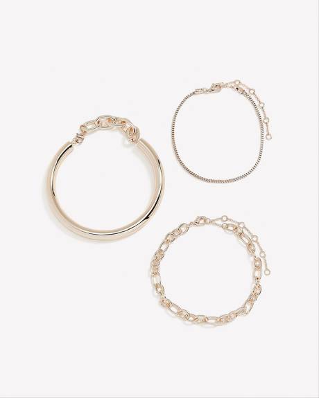Rose Gold Assorted Cuff and Chain Bracelets, Set of 3