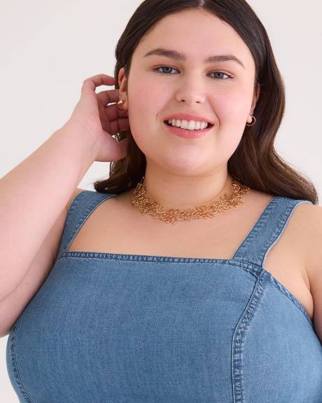 Robe mi-longue évasée sans manches en denim, tissu responsable