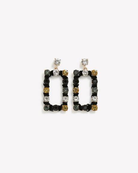 Rectangle Hoop Earrings with Stones