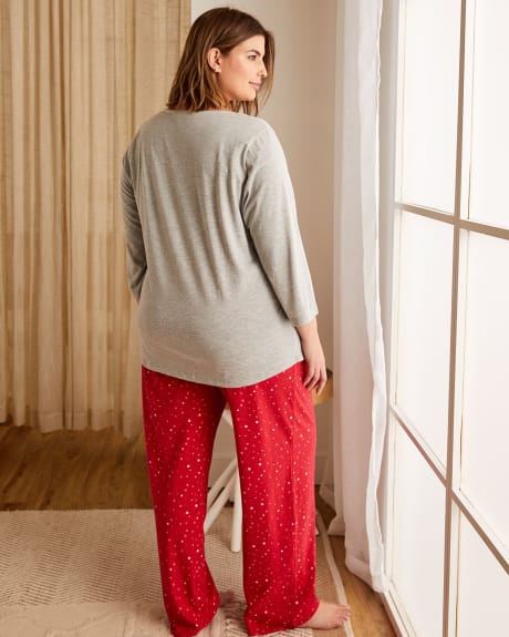 Heather Jersey Knit Top With Straight-Leg Pant, PJ Set - tiVOGLIO