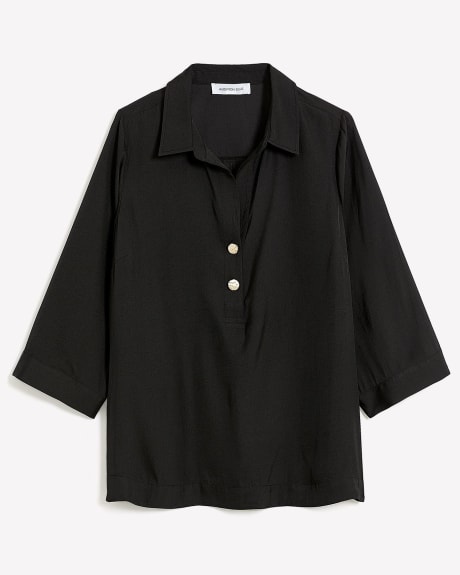 3/4 Sleeve Popover Tunic with Notch Collar - Addition Elle