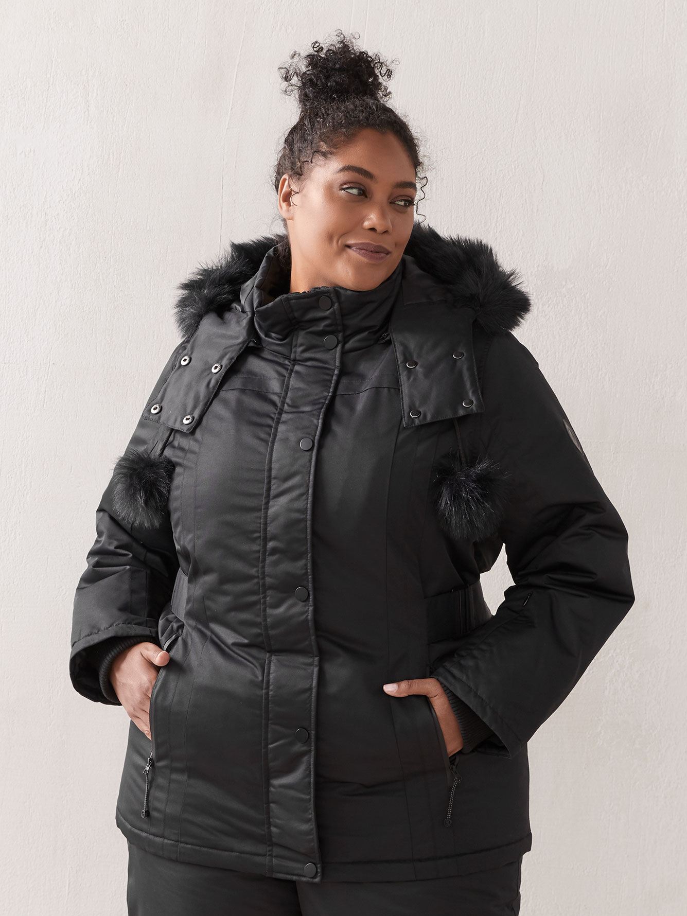 ski jacket with faux fur hood