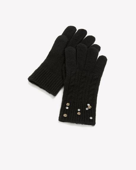 Black Cable Stitch Gloves with Decorative Jewels