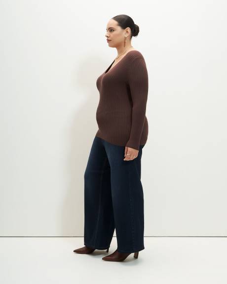 Ribbed Lace-Up Back Sweater - Addition Elle