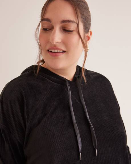 Ribbed Velvet Hooded Top - Active Zone