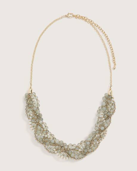 Collier court tressé avec billes de verre