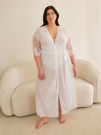 White Lace and Mesh Robe - Déesse Collection